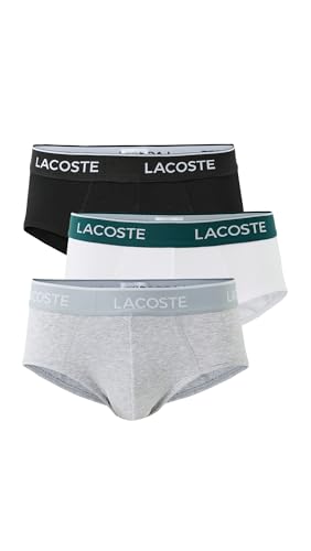 Lacoste Men's Cotton Stretch Essentials Briefs, 3-Pack, Black/White/Dove Grey (…