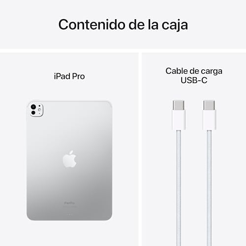 iPad Pro de 11 Pulgadas (M4): Ultra Retina XDR, 2 TB, cámara Frontal de 12 Mpx en Horizontal y Trasera de 12 Mpx, Wi-Fi 6E, Face ID, autonomía de Sol a Sol, Vidrio nanotexturizado - Plata