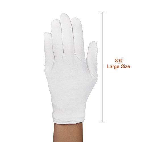 Paxcoo 3 Pairs White Cotton Gloves for Dry Hand Cosmetic Moisturizing Coin Jewelry Inspection Spa – Large Size - Thumbnail 2