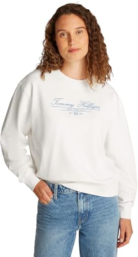 Tommy Hilfiger Damen Sweatshirt Script aus Baumwolle, Weiß (Ecru), 3XL