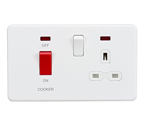 Knightsbridge SFR8333NMW Screw Less 45A DP Switch and 13A Switched Socket with Neon's, White