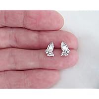 TAKAHOME Sterling Silver 11mm Praying Hands with Hypo-Allergenic Post Stud Earrings.