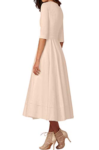 YMING Women's Vintage Maxi Dress Deep V Neck Dress 3/4 Sleeve Cocktail Dress with Pockets Apricot S