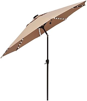 Amazon Com Le Papillon Outdoor Patio Umbrella 9 Ft Solar Powered Lighted Table Market Umbrella With Crank And Push Button Tilt Beige Garden Outdoor