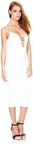 Esanech 5118 Womens Sexy Long Sleeve Cut-Out Bandage Bodycon Clubwear Midi Dress (White)