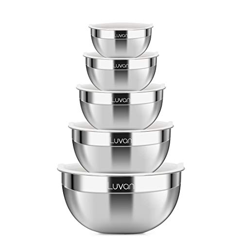 Luvan 18/10 304 Stainless Steel Mixing Bowls with Lids,Wide Rim for Easy Grip and Pouring,Extra Deep for Generous Servings,Stackable for Convenient Storage,FDA-Approved&BPA-free,Set of 5 - Thumbnail 7