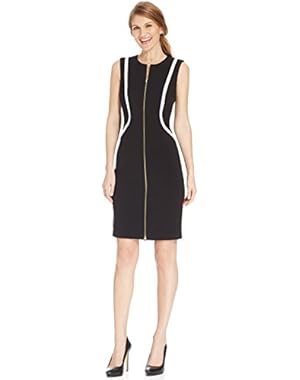 Calvin Klein Women's Sheath Zip-Front Contrast Dress Black 8