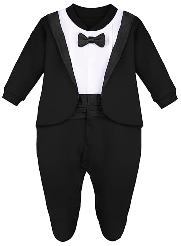 Lilax Baby Boy Gentleman Tuxedo Footie Christmas Holiday Outfit with Bow Tie