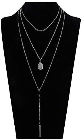 Seni Jewelry Silver Multilayer Bar Pendant Necklace Boho Stick Teardrop Bar Choker Necklace Triple Minimalist Y Necklace Women