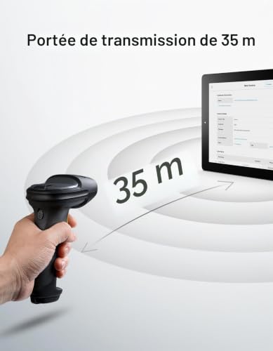 Inateck 2D 1D QR Wireless Barcode Reader, Barcode Shower with Bluetooth and USB Wired, 2600mAh Bobbin, 1 Charge 3 Months, with APP/SDK/AI, BCST-72, Black