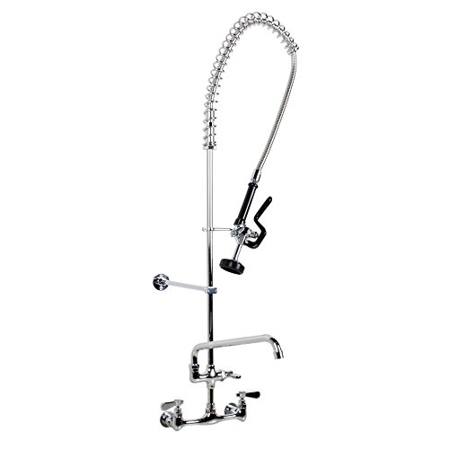 Heavy Duty Wall Mounted Pre-Rinse Commercial Faucet with 12" Add-On Faucet and Adjustable 12" Wall Bracket