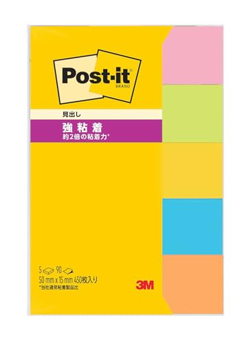 3M ポストイット 付箋 強粘着 細い 小さい ネオンカラー 50×15mm 90枚×5パッド 700SS-NE
