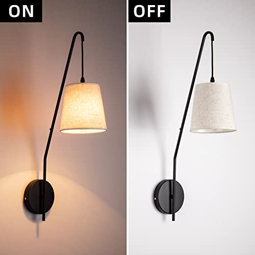 Plug in Wall Sconces Set of Two, Wall Lamps for Bedrooms Set of 2, Black Farmhouse Wall Mounted Lights for Bedside, Living Room, Rustic Sconces Wall Lighting Fixtures with 59inch On/Off Switch Cord