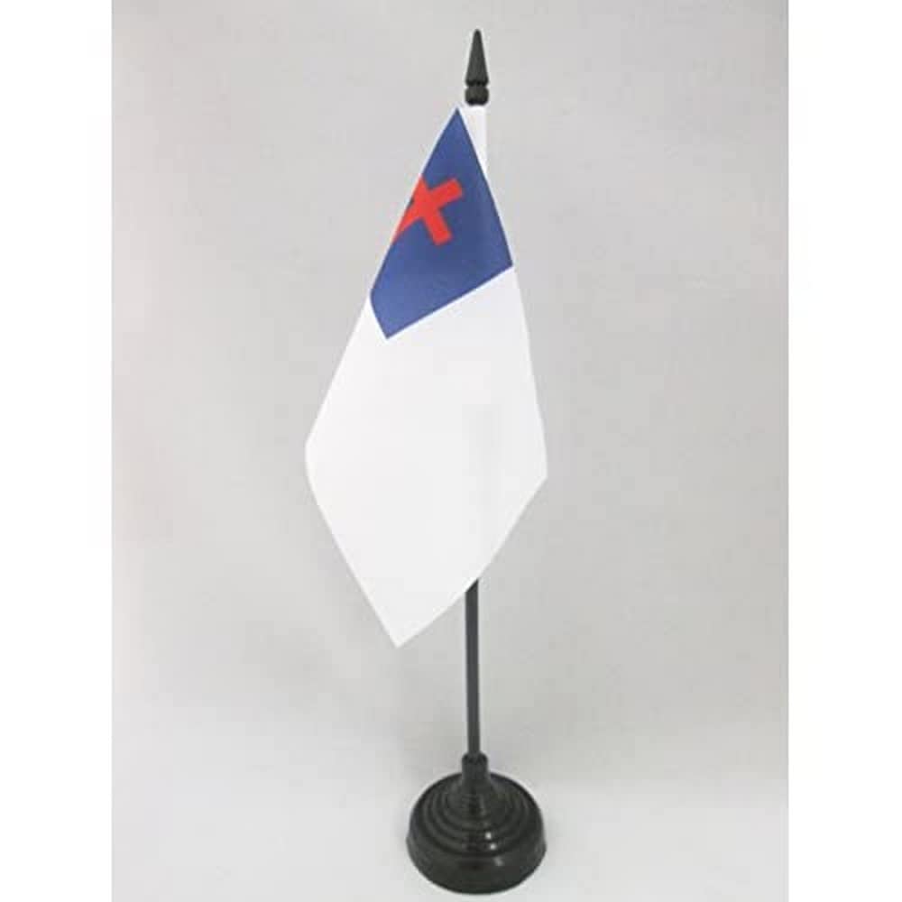 AZ FLAG - Christian Religion Table Flag 4'' x 6'' - Christianity Office Mini Banner 100% Polyester 15 x 10 cm - Mini Desk Flag with 10'' Pole and Black Plastic Base