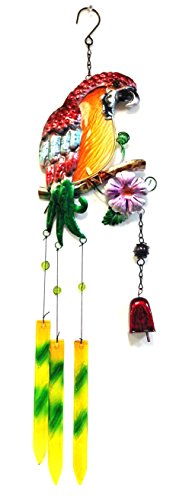 Bejeweled Display Beautiful Parrot w/ Stained Glass Wind Chimes Bell