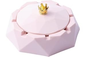 CALSGKSPRAY Pink Crown Stainless Steel Ashtray with Lids, Windproof, Ash Holder for Smokers, Desktop Smoking-Ash Tray for Home, Office Decoration, Home Decor Accents