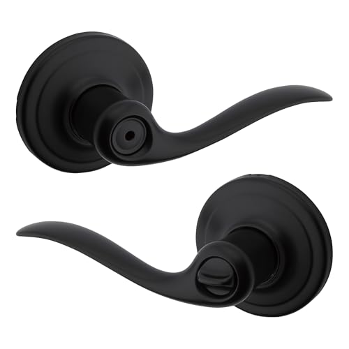 Kwikset Tustin Interior Privacy Door Handle with Lock, Door Lever for Bathroom and Bedroom, Matte Black Reversible Keyless Turn Lock, with Microban Protection