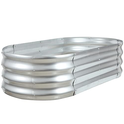 WERYGUTE Galvanized Raised Garden Bed, Metal Garden Bed Oval Planter Boxes Outdoor for Gardening, Stock Tank for Vegetables, Herbs with Gloves, Plant Tags and Labels 4*2*1ft (Silver)