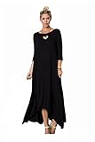 Tabeez Women's Casual Asymmetrical Handkerchief Hem 3/4 Sleeve Jersey Maxi Dress Black Medium