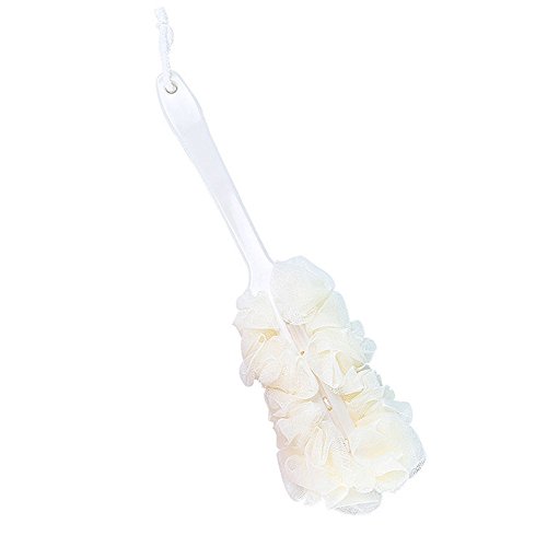 Connia New Long Handle Hanging Soft Mesh Back Body Bath Shower Scrubber Brush Sponge for Bathroom (Beige)