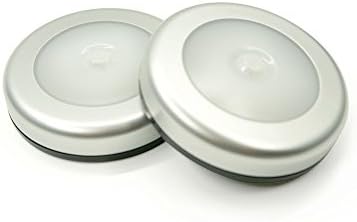 Living Well - 2 Pack LED Battery Operated Stick-On Tap Light, MINI Under Cabinet Lighting, 6 LED Puck Light Bulbs, Warm White, Wireless Night Light, Under Cabinet Lights(Silver)