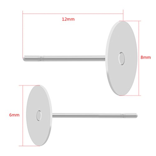 baotongle Stainless Steel Earrings Posts Flat Pad (2 Size) with 100 Pairs Earring Backs for Earring Making Findings, Total 200 Pieces