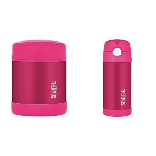 Thermos Funtainer 10 Ounce Food Jar, Pink and Thermos Funtainer 12 Ounce Bottle, Pink Bundle