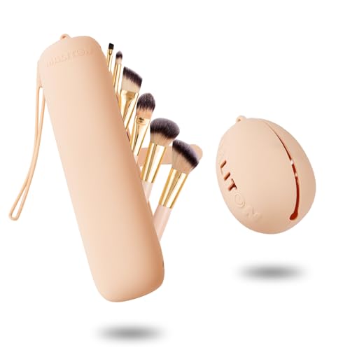 Maliton Makeup Brush Holder Travel, Silicone Makeup Brush Bag with Upgrade Anti-Fall Out Magnetic Strap, Portable Makeup Brush Case, Travel Must Haves for Women-Black