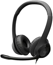 Headset com fio USB Logitech H390 com Almofadas em Couro, Controles de Áudio Integrado e Microfone com Redução