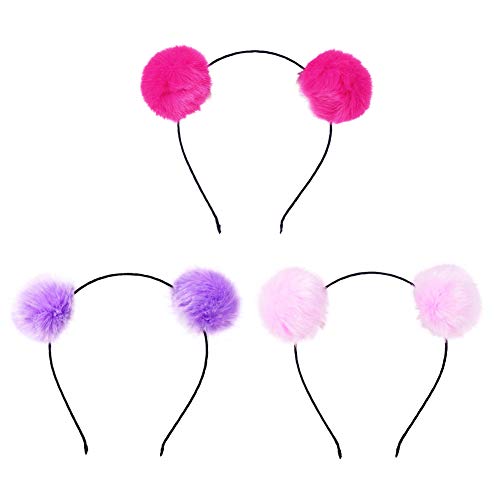Mwfus Girl's Adorable Fur Ball Pompom Ball Hair Hoops Headbands (3PCS-2)