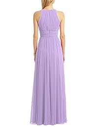 Uther - Vestido de gasa plisado para mujer, sin mangas, largo hasta el suelo