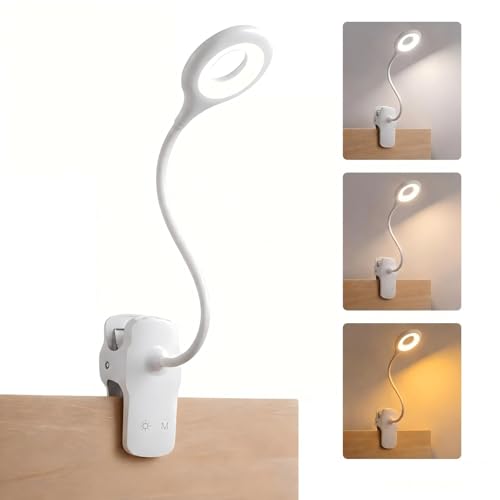 LED-Leselampe, 28 LEDs, USB wiederaufladbar, 3 Farben x 3 Helligkeit, Clip-On-Licht mit Sicherheitsschalter, Augenschutz, Leselicht zum Lesen im Bett,