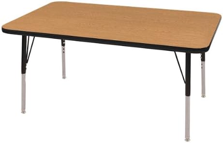 Adjustable Height Classroom Activity Table for Kids & Adults, Rectangular Activity Table for School and Home, 30" L x 48" W x 30" H, Oak/Black