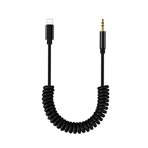 PHADEN Aux Cord for iPhone X 8, Spring Audio Adapter Cable with 3.5mm Headphone Jack 90 Degree [Extend to 6ft] for iPhone 7 7 Plus / 8 8 Plus/X/XS/XR, iPad to Car Stereo/Speaker, Support iOS 1