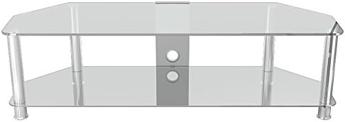 MAHARA Glass Corner TV Stand, Universal Clear Glass Unit 140cm wide, Glass Shelf & Cable Management - Image 3