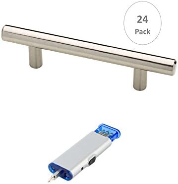 Liberty Stainless Steel Bar Pull Handle With Satin Nickel Finish - Euro Style bar pulls for cabinets - 3" Hole Centers, 5-3/8" Overall Length - Pack + 1 Mini-Size Screwdriver with LED Light