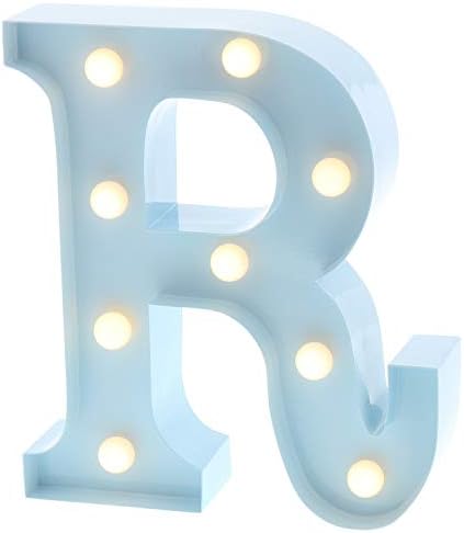 Barnyard Designs Metal Marquee Letter R Light Up Wall Initial Nursery Letter, Home and Event Decoration 9” (Baby Blue)