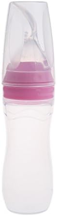 1Pc Infant Baby Silicone Feeding With Spoon Feeder Food Rice Cereal Bottle 120ML (Pink)