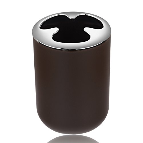 Zuvo 6 Pcs Plastic Bathroom Accessory Set Luxury Bath Accessories Bath Set Lotion Bottles, Toothbrush Holder, Tooth Mug, Soap Dish, Toilet Brush, Trash Can, Rubbish Bin (Brown) - Thumbnail 3