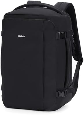 Sac à Dos Cabine Ryanair 40x20x25 pour Avion sous Siège, Sac à Dos Ordinateur 14 Pouces Imperméable, Sac de Voyage en Pet Recyclé pour Femme et Homme, Bagage Cabine Compact, Noir