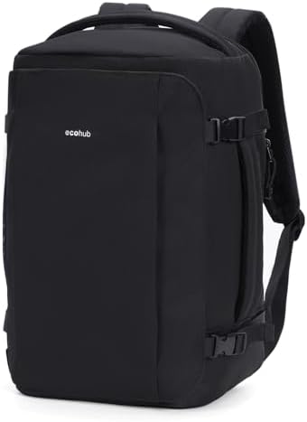 Zaino Ryanair 40x20x25, Zaino da Viaggio da 20L con 10 Tasche, Valigia Bagaglio a Mano Porta PC 14 pollici, Zaini Donna Uomo in PET Riciclato per Trekking e Lavoro（Nero）