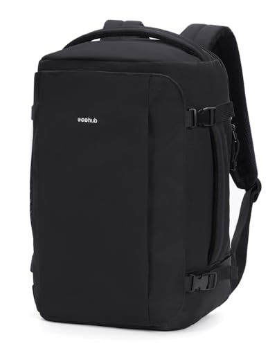Zaino Ryanair 40x20x25, Zaino da Viaggio da 20L con 10 Tasche, Valigia Bagaglio a Mano Porta PC 14 pollici, Zaini Donna Uomo in PET Riciclato per Trekking e Lavoro（Nero）