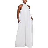 Vannida Women's European American Solid Color Linen Loose Sleeveless Stretch Jumpsuit