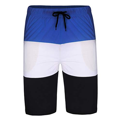 Mens 2 Piece Outfit Sport Thin Set Spring Summer Casual Short Sleeve Color Block Tops + Short Pants Tracksuit (Blue, XXL) - Thumbnail 4
