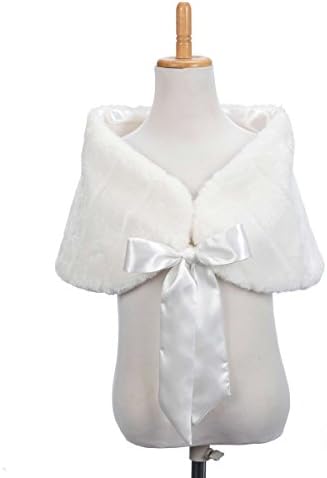 Topwedding Little Girl Faux Fur Shawl Stole Wedding Party Wrap for KID, Ivory, S