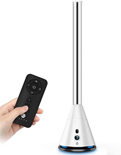 U ULTTY Bladeless Tower Fan Oscillating Cooling Fan Pedestal Standing Fan with Remote Control and 9 Speeds 2 Wind Modes, 1-8 Hours Timer, Ultra-quiet Fan for Home and Office (White)