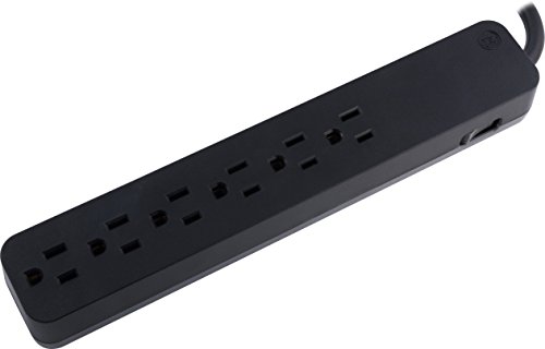 GE Power Strip Surge Protector, 6 Outlets, Fast Charge, Flat Plug, Extra Long Power Cord, 8ft, Wall Mount, Black, 37052