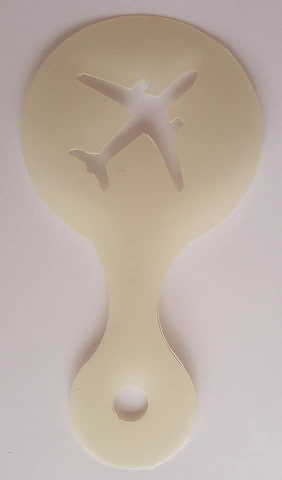 2 x plane coffee cup/cappuccino stencils reusable many times tourism airplane airport hospitality