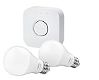 Philips Hue White A19 Starter Kit with two A19 LED light bulbs and bridge (hub), Works with Alexa