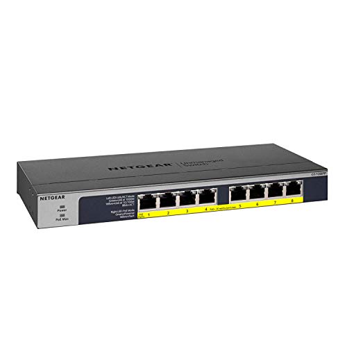 Netgear-GS108PP-Switch-Gigabit-con-8-Puertos-PoE-Switch-ethernet-PoE-de-123W-actualizable-Switch-PoE-Montaje-sobremesa-o-Bastidor-Caja-de-Metal
